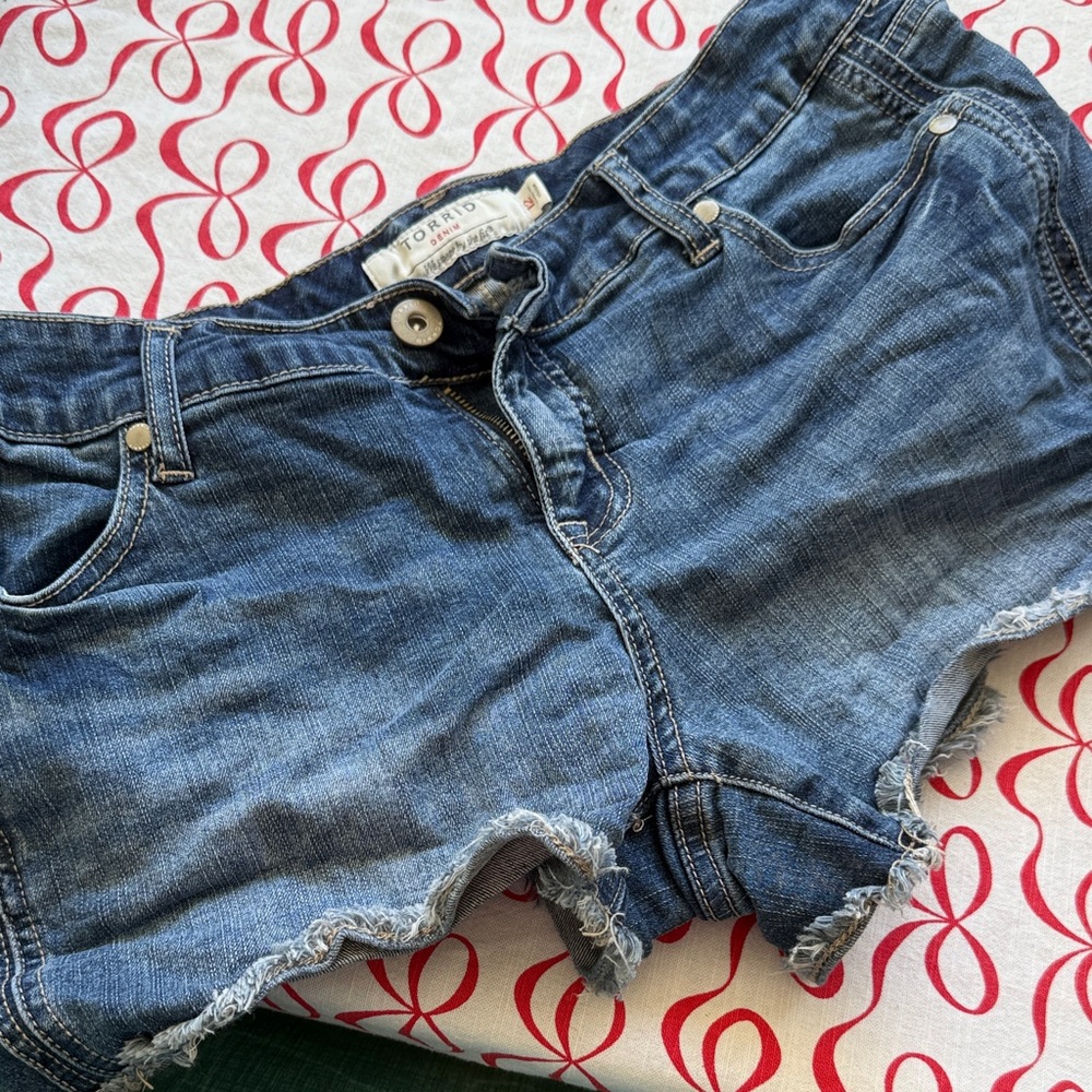 torrid Blue Frayed Hem Denim Shorts